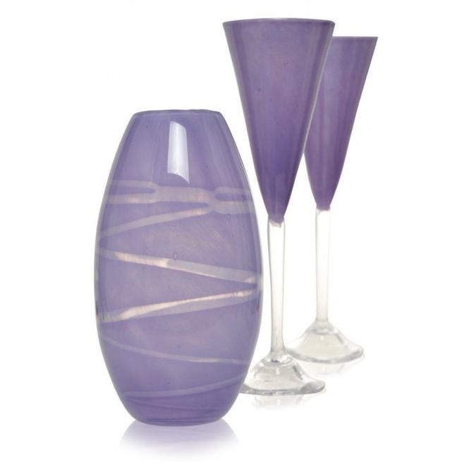 Hovedbillede Kunstglass - Lilla vase + 2 ...