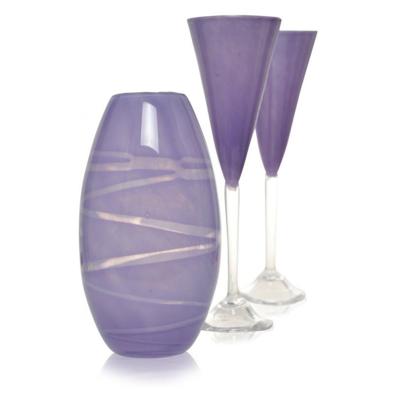 Kunstglass - Lilla vase + 2 enkel lilla